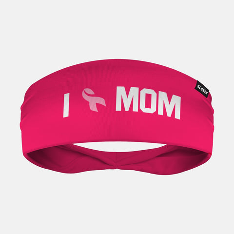 Sleefs BCA Pink Ribbon I Love Mom Pink Double-sided Wide Headband