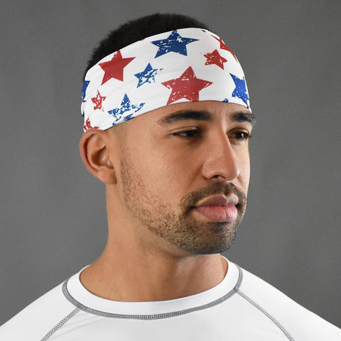 Rust Red Blue Stars Double-Side Wide Headband