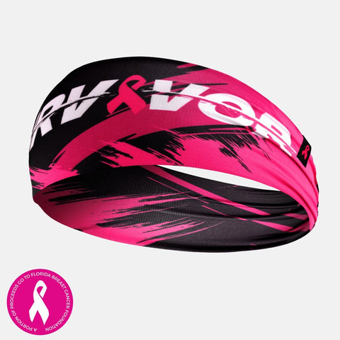 Sleefs BCA Pink Ribbon Survivor Black Pink Double-sided Wide Headband