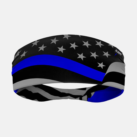 Thin Blue Line Wave Flag Double-Side Wide Headband