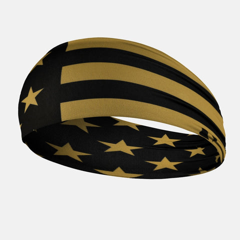 USA Flag Black and Gold Double-sided Wide Headband