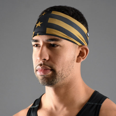 USA Flag Black and Gold Double-sided Wide Headband