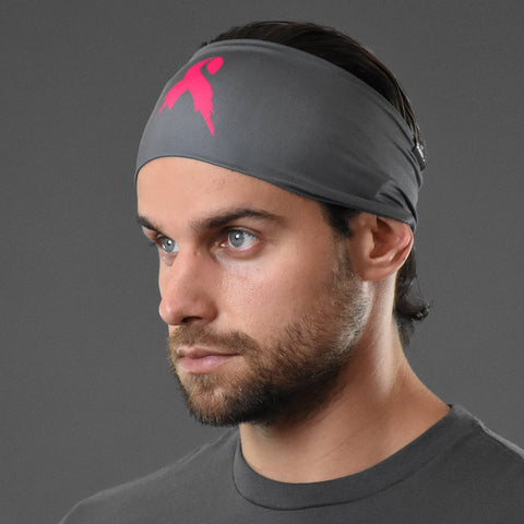 Sleefs BCA Pink Ribbon Gray Metal Pink Ribbon Double-sided Wide Headband